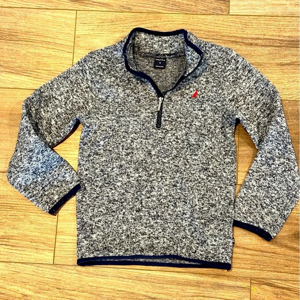 Nautica Boys Size 6 Blue and Gray Half Zip Pullover Sweater